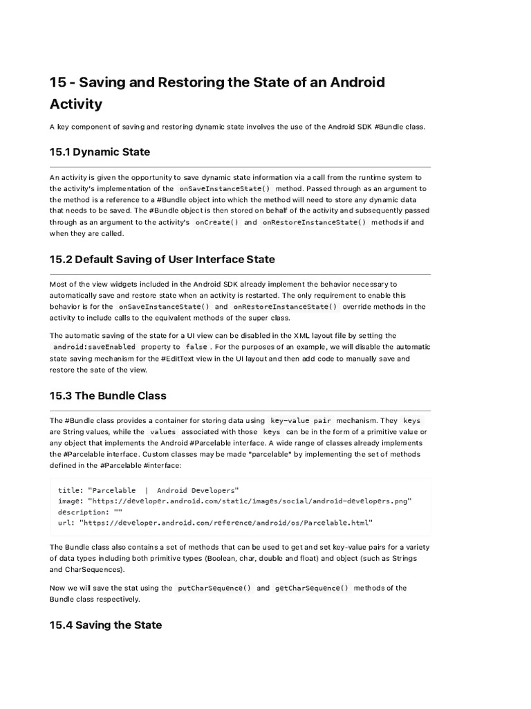 15 - Saving and Restoring The State of An Android Activity | PDF ...