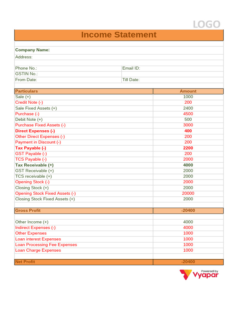Income Statement Template for Businesses | PDF