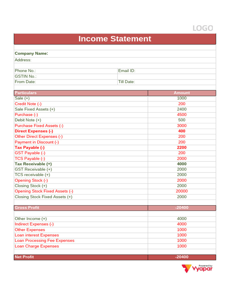Income Statement Template for Businesses | PDF