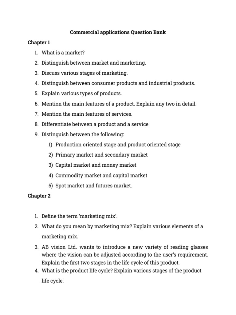 Commercial Marketing Concepts Question Bank | PDF | Marketing | Pricing