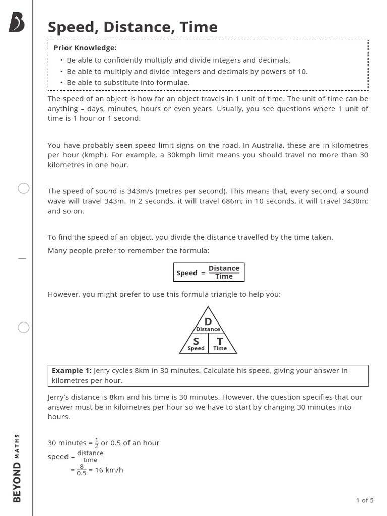 Speed, Distance, Time Worksheet | PDF | Speed