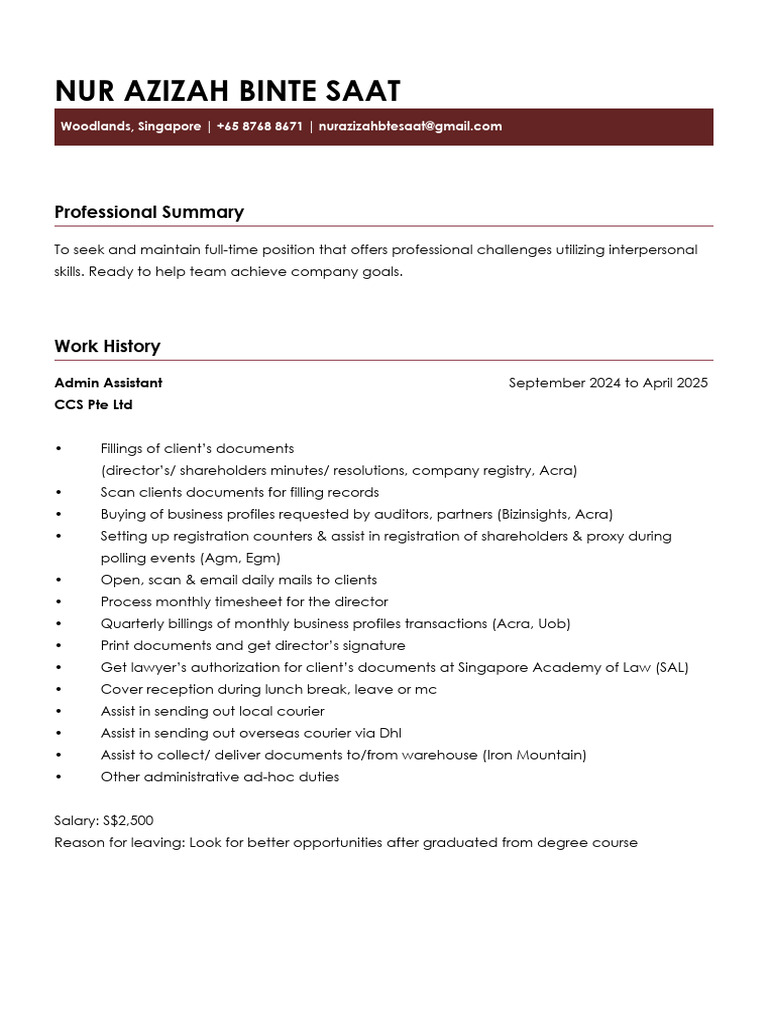 NurAzizah Resume | PDF | Payroll | Mail