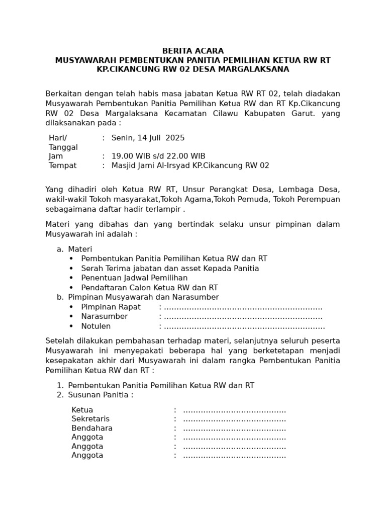 Pembentukan Panitia Pemilihan RW/RT | PDF