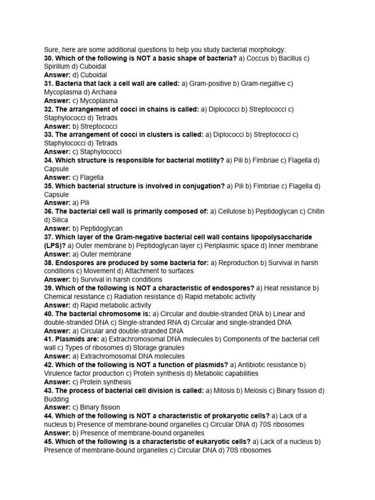 Bacterial Morphology Study Questions | PDF | Bacteria | Cell (Biology)