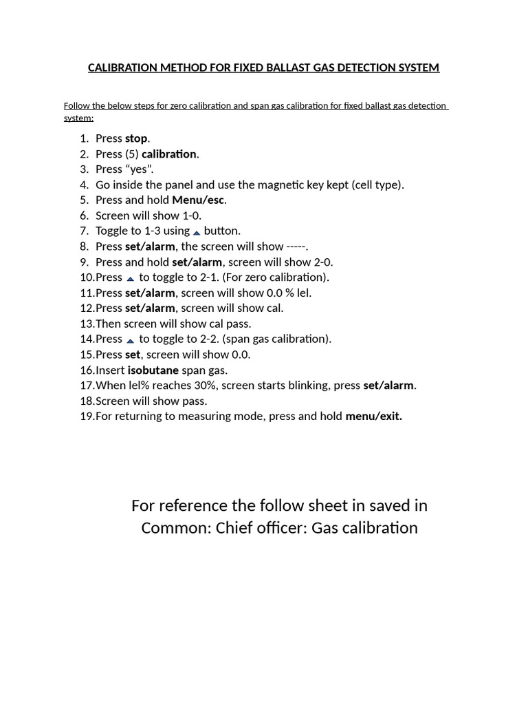 Fixed Ballast Gas Detector Calibration Guide | PDF