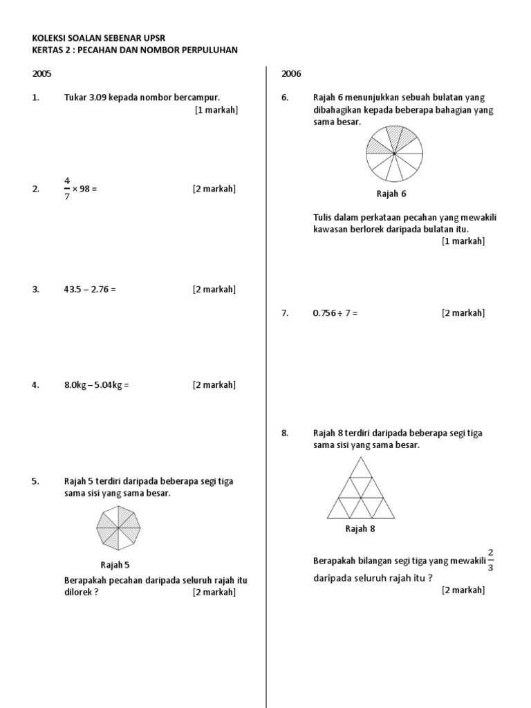 Soalan Latihan Matematik Tahun 3 Pdf - Kecemasan d