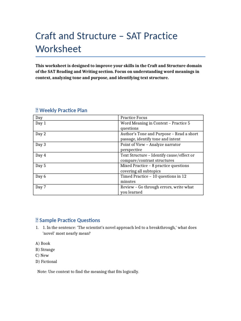 SAT Craft and Structure Practice Guide | PDF