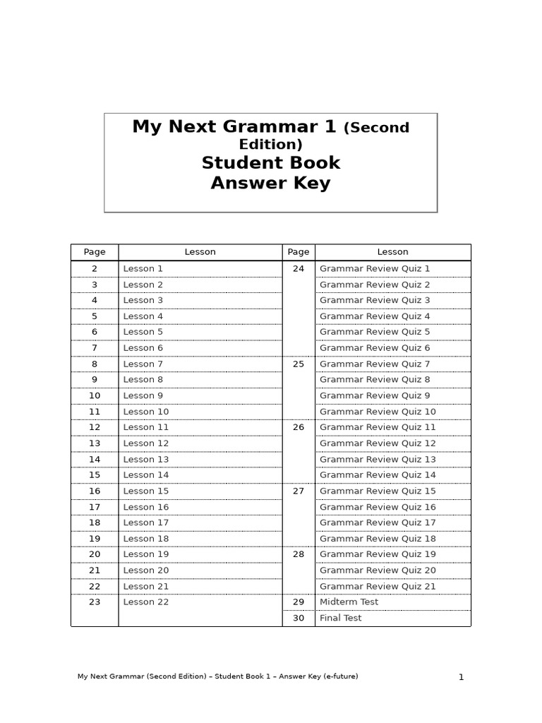 My Next Grammar 1 Answer Key | PDF | Plural | Linguistic Typology