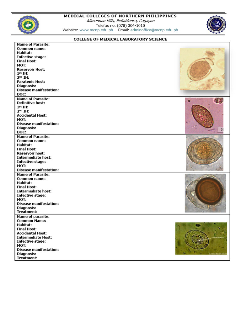 Medical Laboratory Science Parasites Guide | PDF | Medical Specialties ...