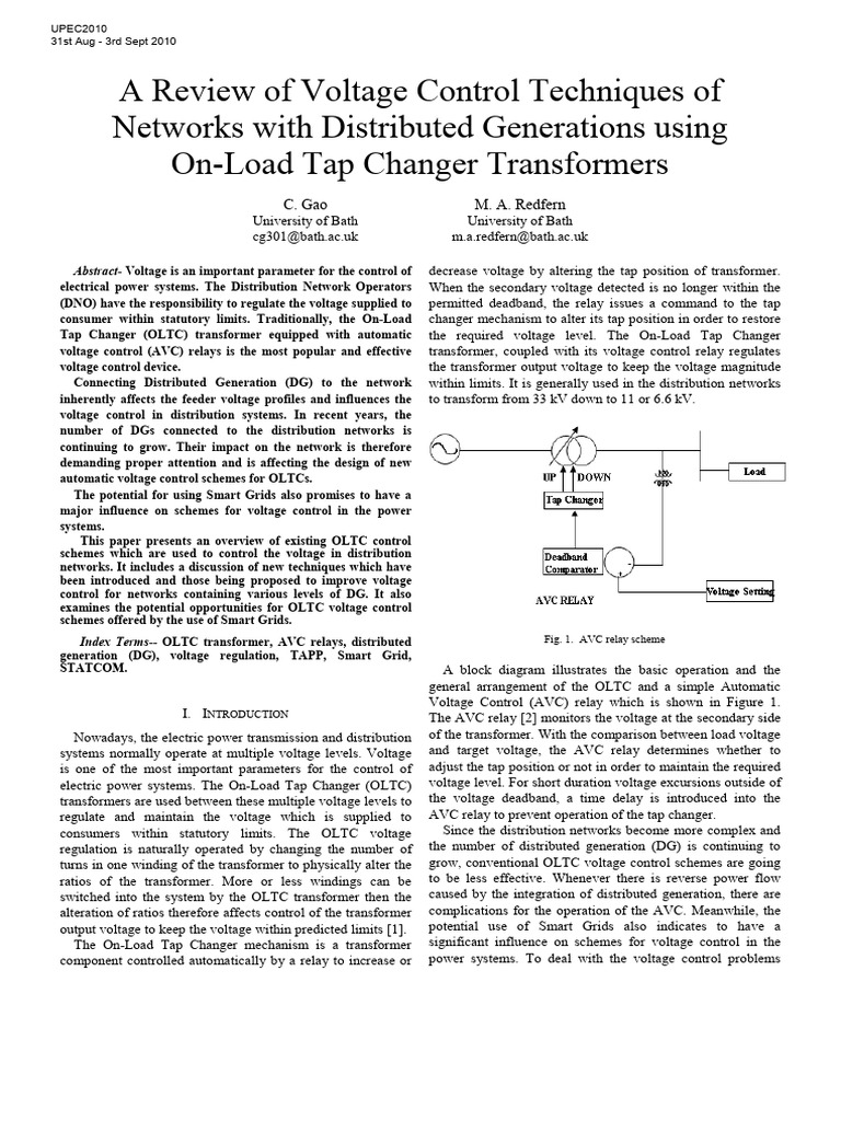 OLTC Voltage Control in Smart Grids | PDF | Transformer | Electrical Grid