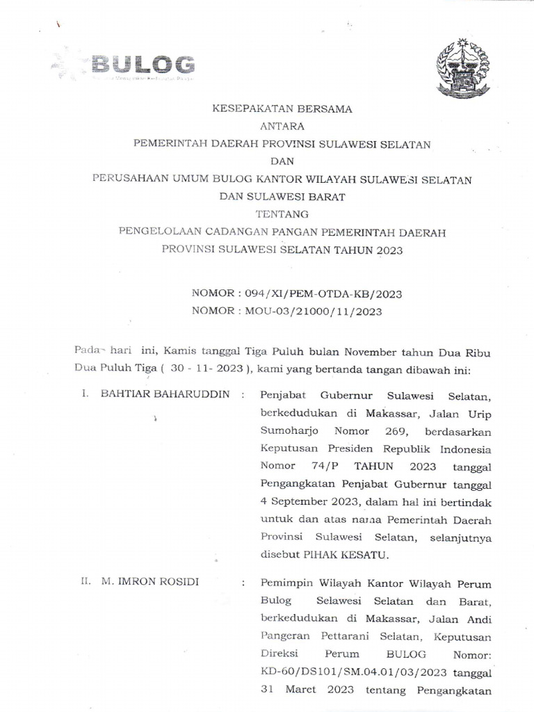 Kesber CPP Pemda Dan Bulog | PDF