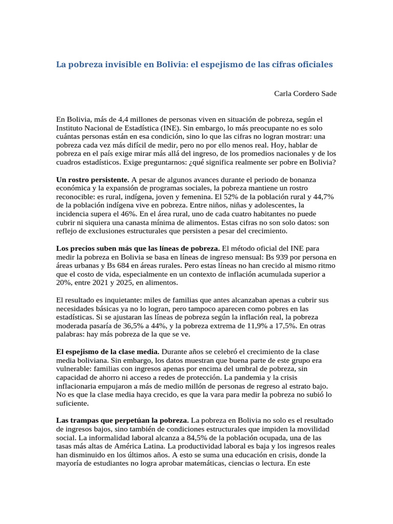 La Pobreza Invisible en Bolivia | PDF | Pobreza | Pobreza e indigencia