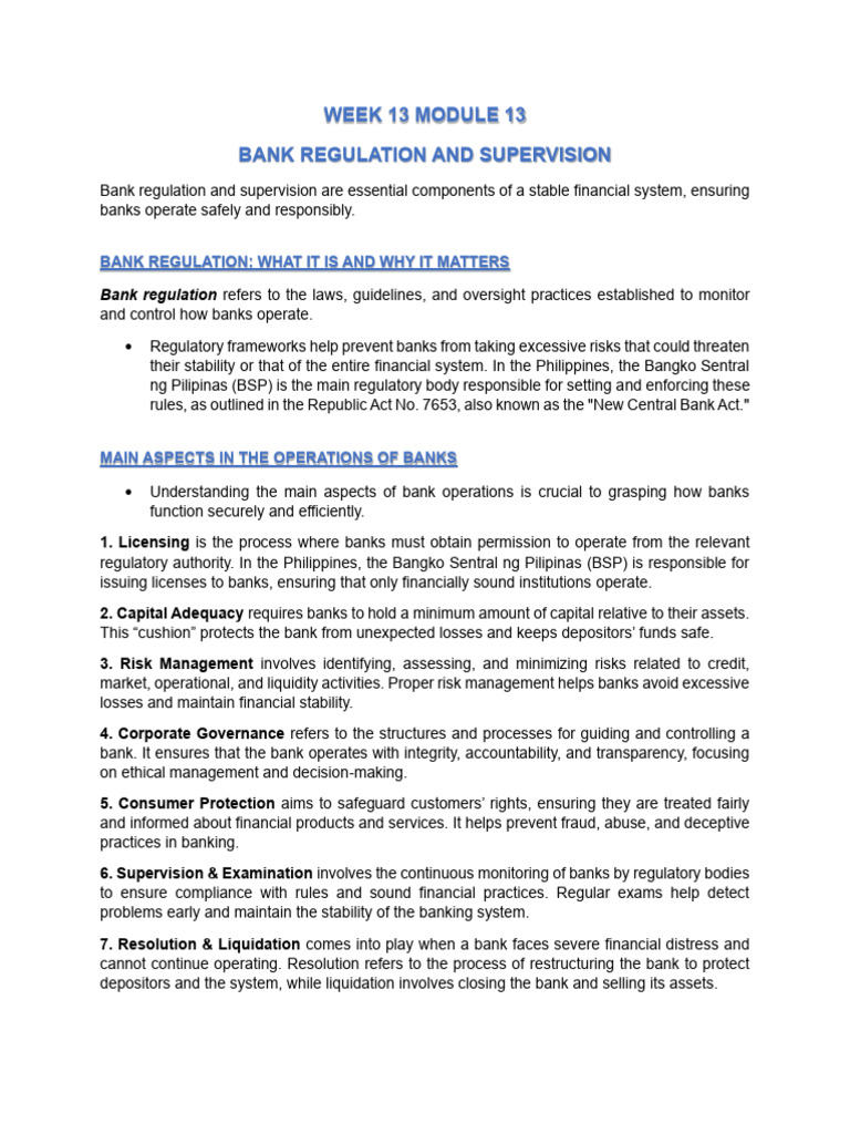 Bank Regulation and Supervision Overview | PDF | Banks | Systemic Risk