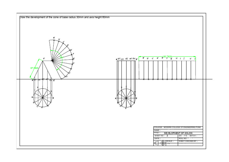 Cone Development: 30mm Radius, 60mm Height | PDF | Euclidean Geometry ...