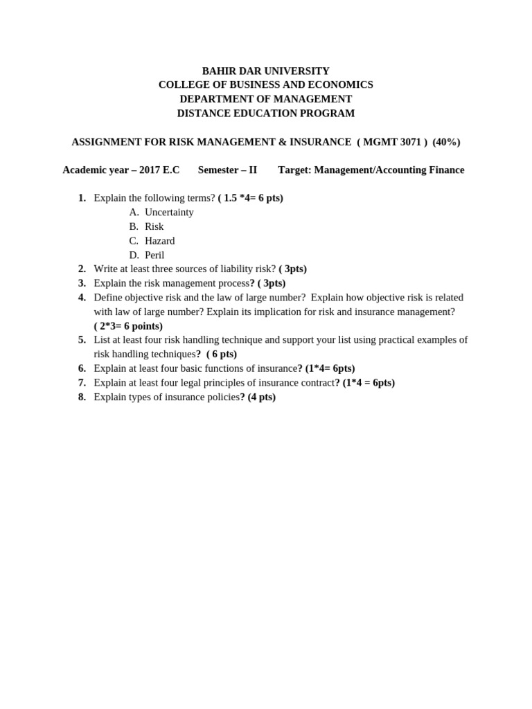 Risk Management & Insurance Assignment Guide | PDF