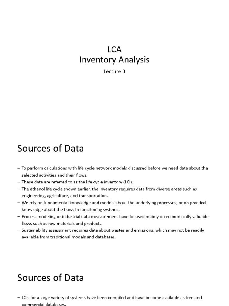 Lecture 3 - LCA Inventory Analysis | PDF | Life Cycle Assessment ...