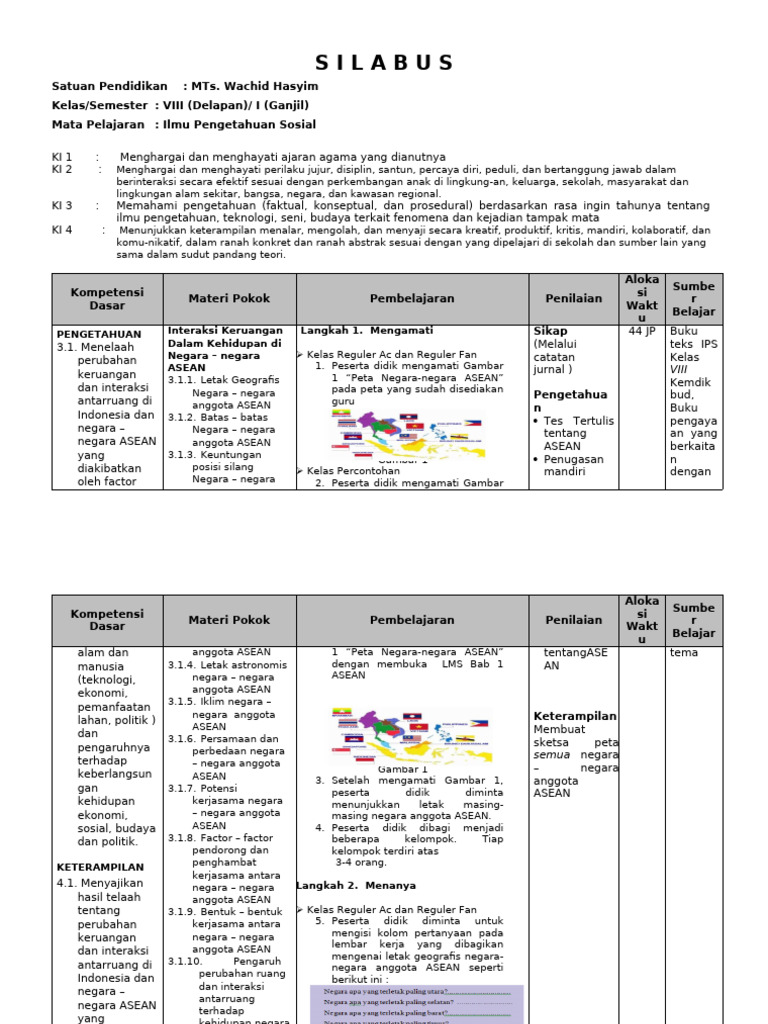Syllabus IPS Kelas VIII MTs Wachid Hasyim | PDF