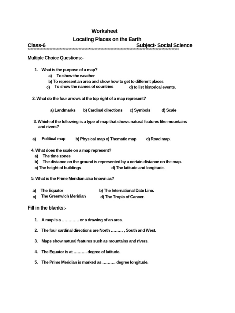 Class 6 Worksheet: Locating Places on Earth | PDF