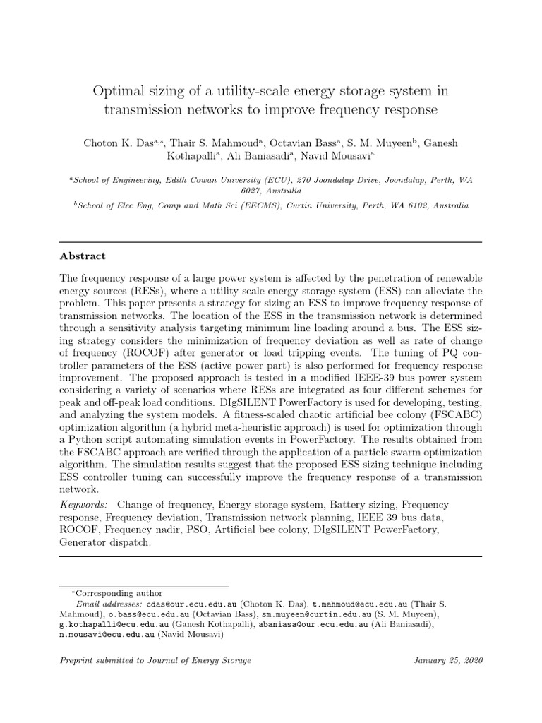 Optimal Sizing of A Utility-Scale Energy Storage System in Transmission ...