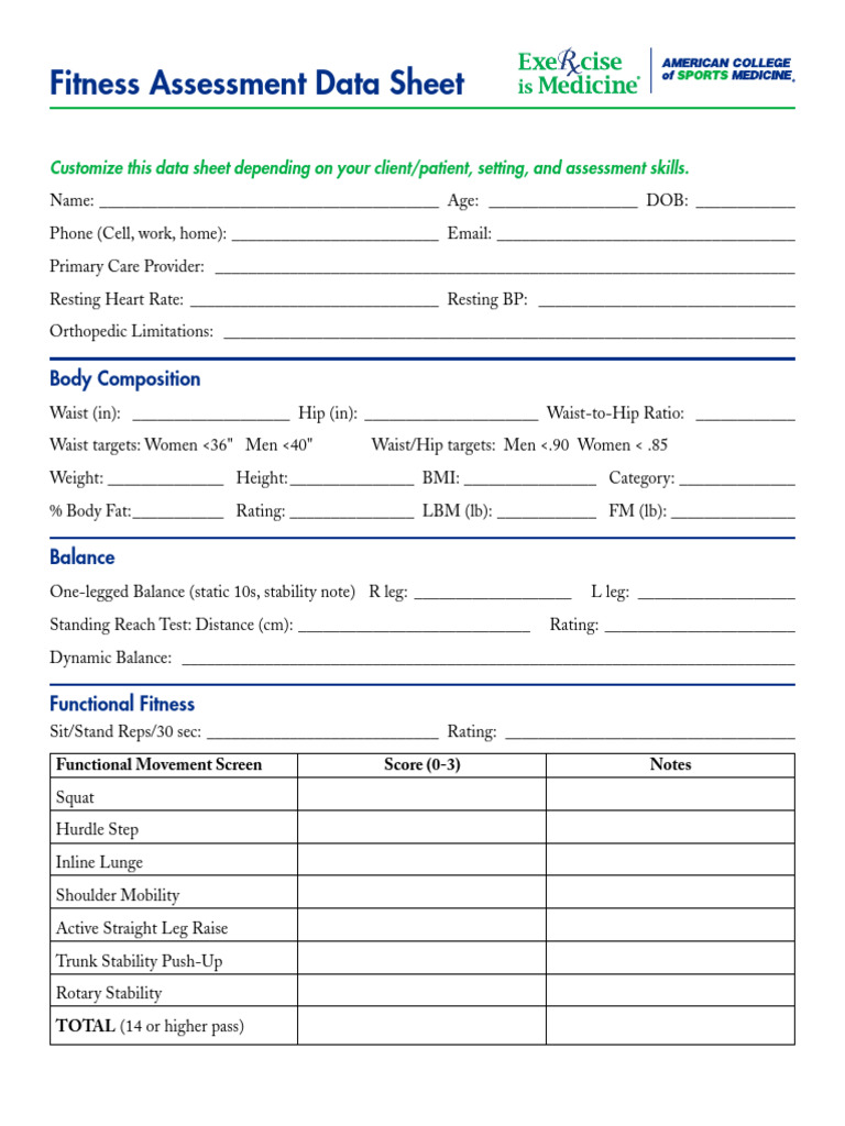 Comprehensive Fitness Assessment Template | PDF | Diseases And ...