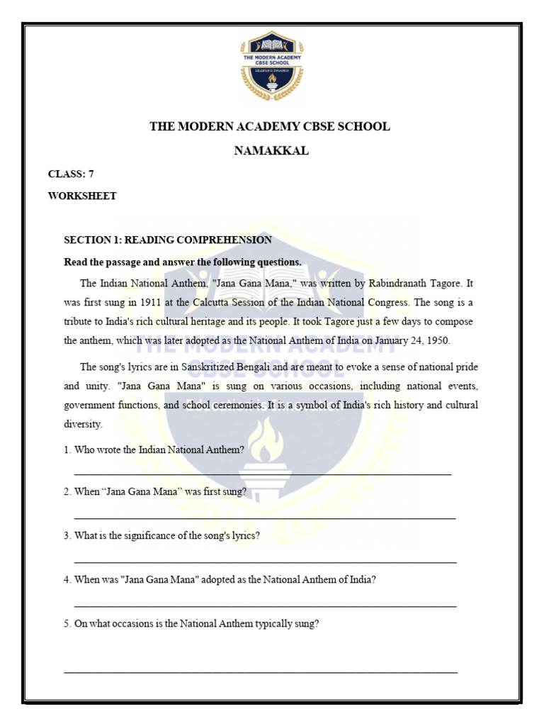 7th Grade Worksheet Answer Key | PDF | Linguistics