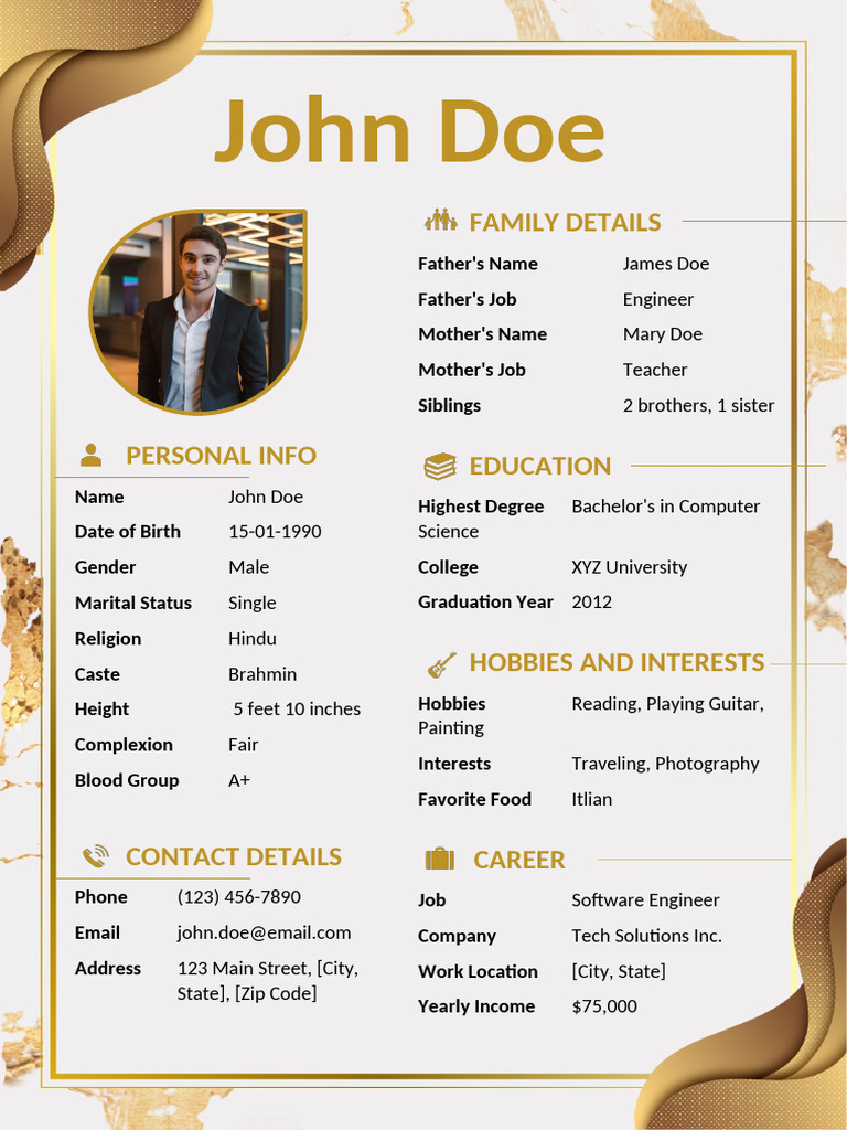 Marriage Biodata of John Doe | PDF