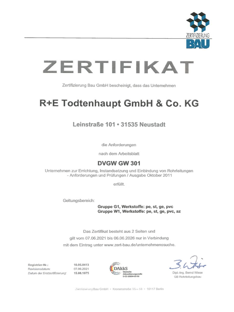 DVGW GW 301 Bis Juni 2026 | PDF