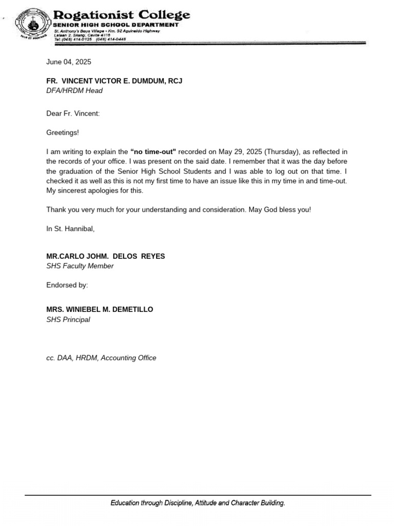 Explanation Letter For Retreat | PDF