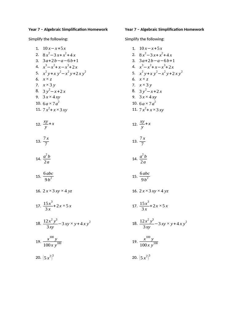 Yr7 AlgebraicSimplificationHwk | PDF | Ajedrez