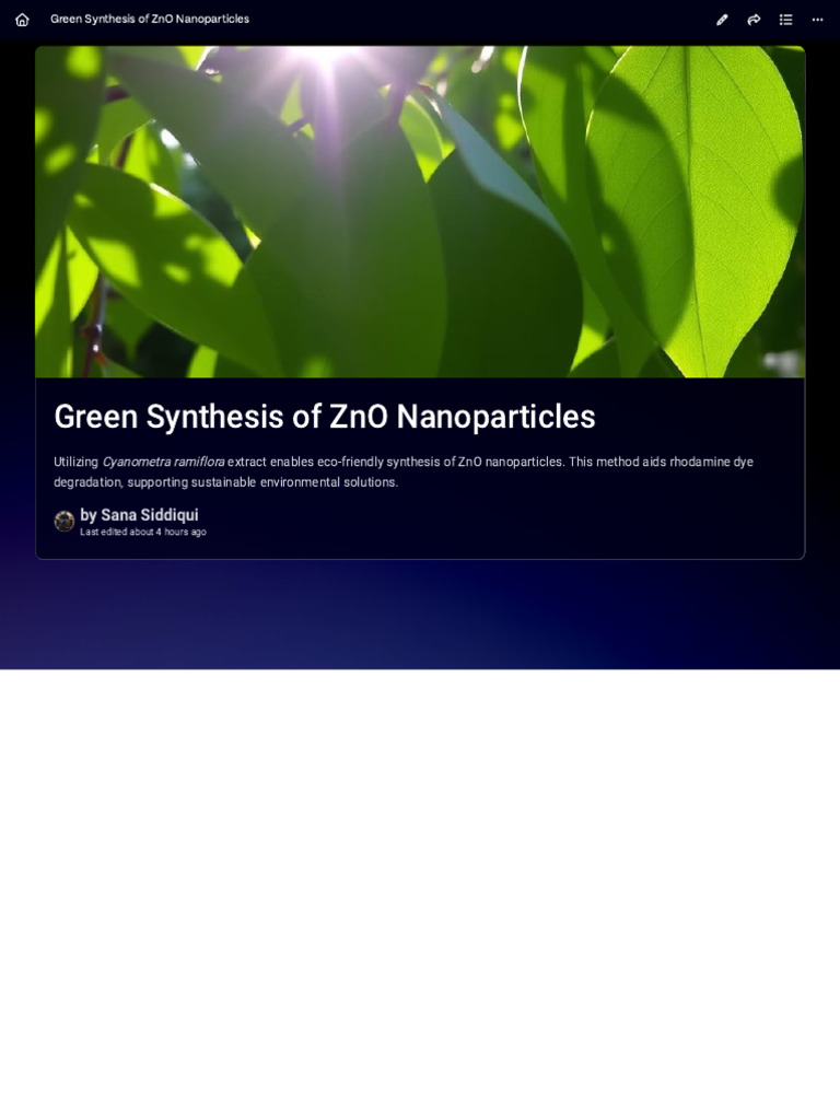 Eco-Friendly ZnO Nanoparticle Synthesis | PDF | Nanoparticle | Zinc Oxide