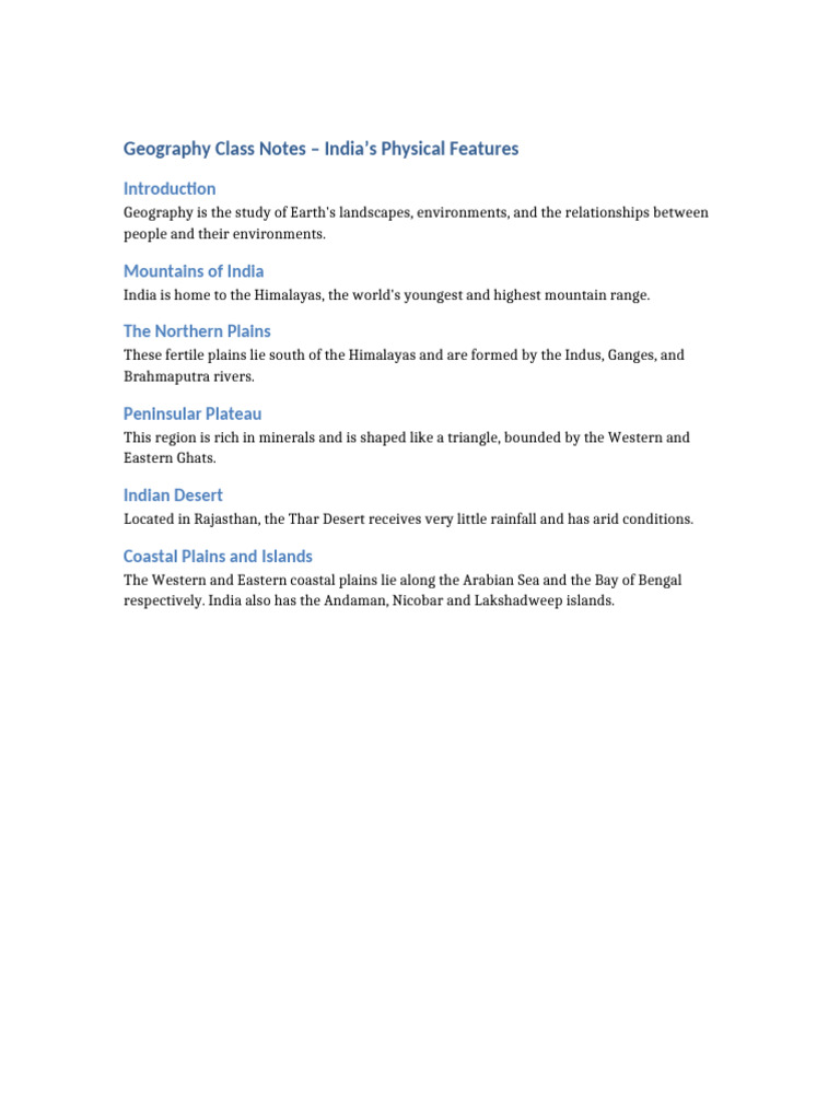 India's Physical Geography Overview | PDF