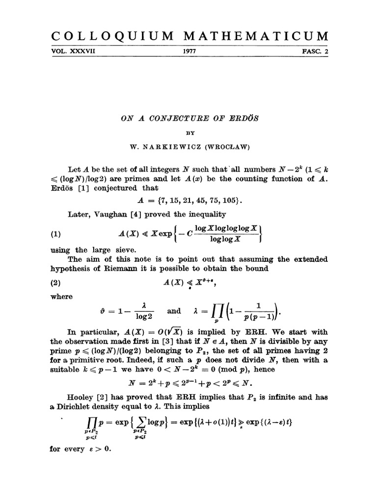 On A Conjecture of Erdös | PDF