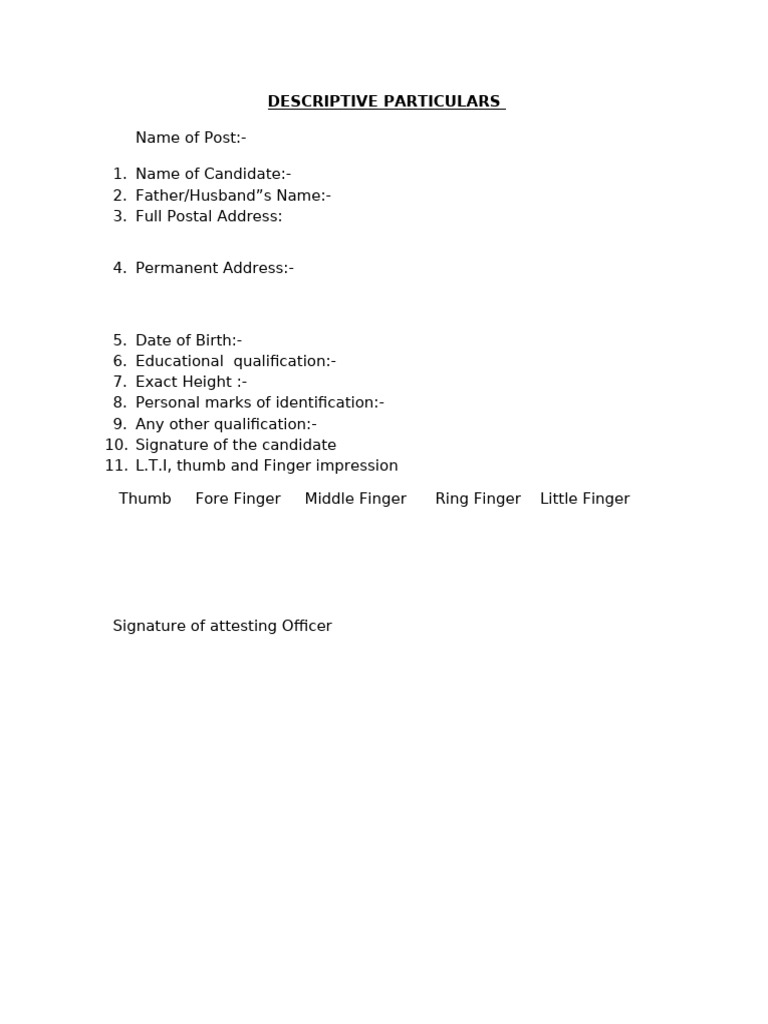 Personal Identification Details Form | PDF