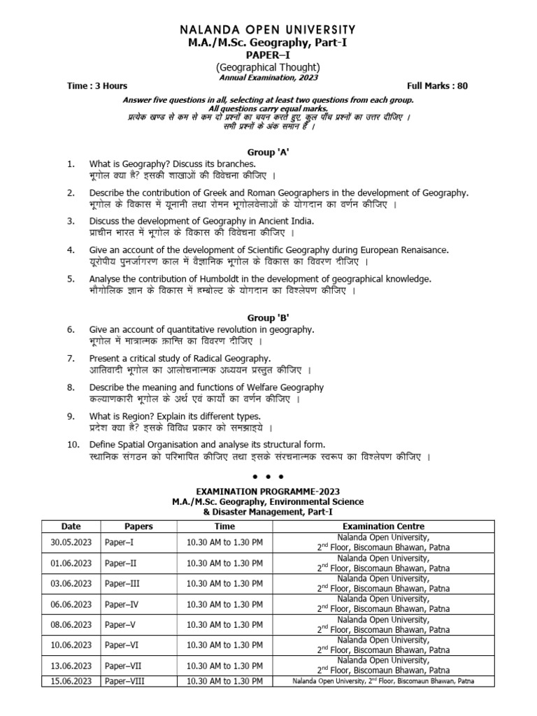 M.A M.sc. Geography Part-I & II | PDF | Earth Sciences | Geography