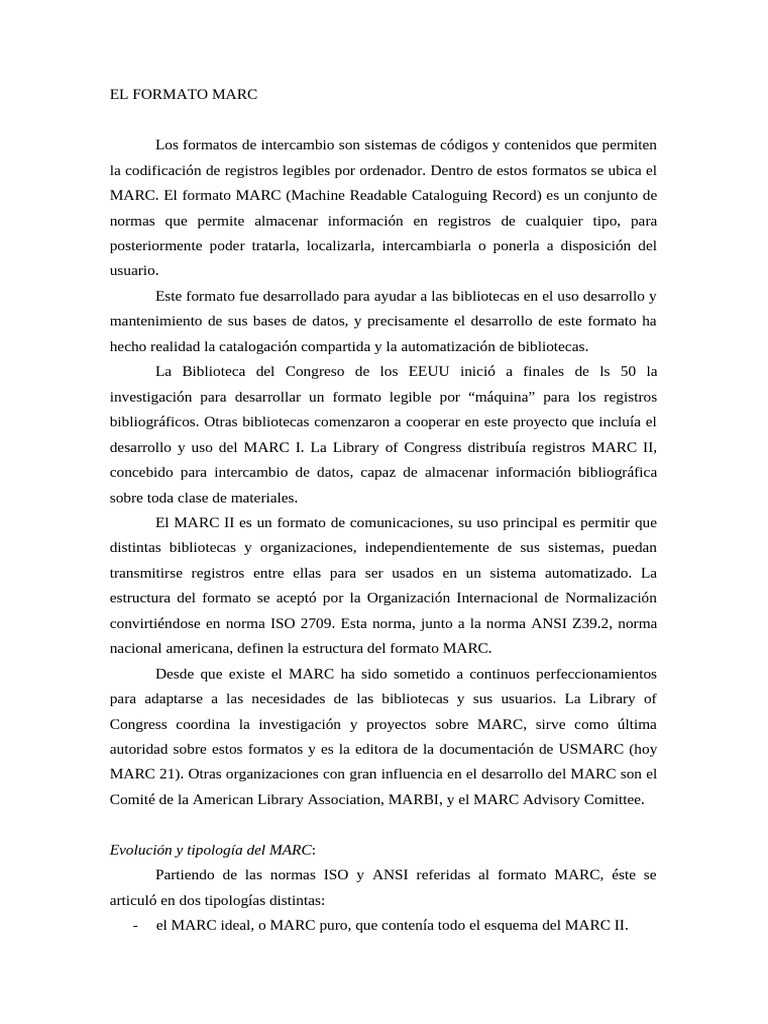 El Formato Marc | PDF | Informática | Ciencias de la Información