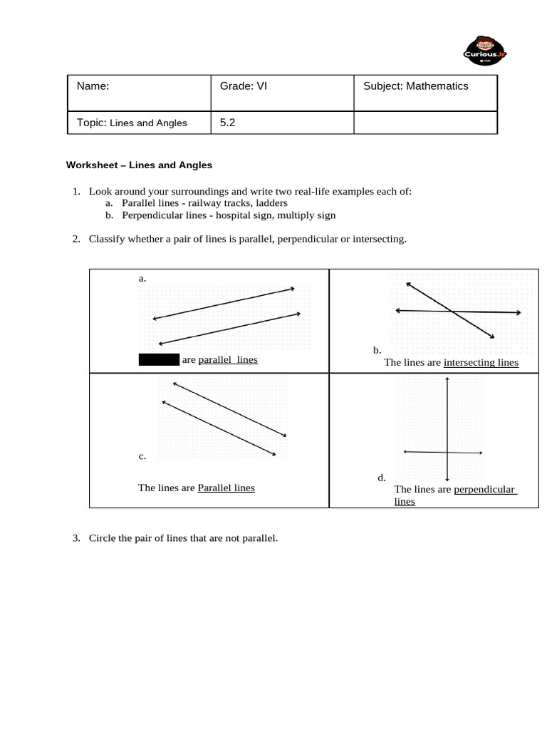 G7 Lines and Angles 5.2 Subjective Worksheet PDF | PDF