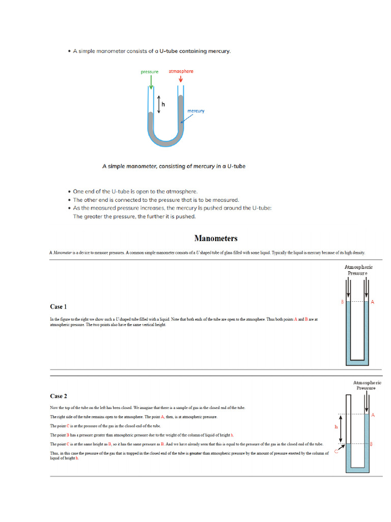 U Tube Manometer | PDF