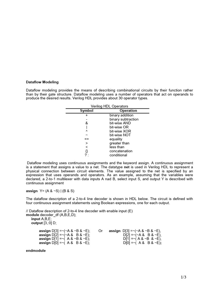 Dataflow & Behavioral Modeling of Circuits | PDF | Hardware Description ...