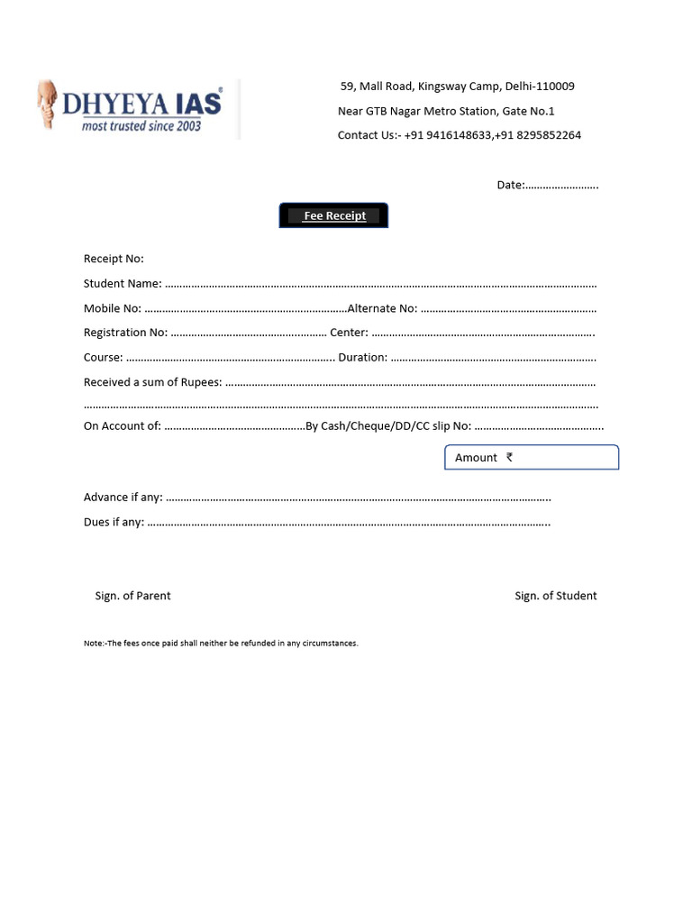 Fee Recipt Dhey Ias | PDF