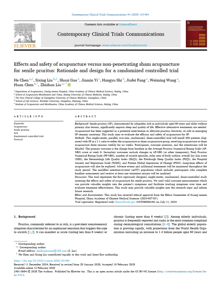 Effects and Safety of Acupuncture Versus Non-Penetrating Sham ...