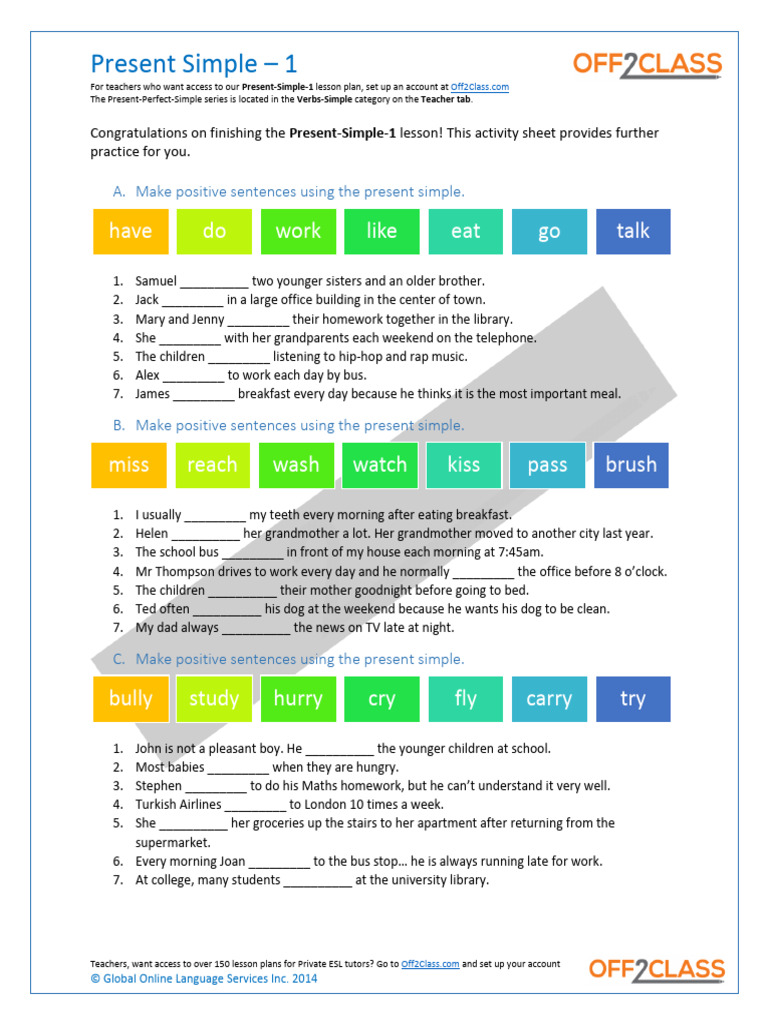 Present Simple Lesson Plan for ESL | PDF
