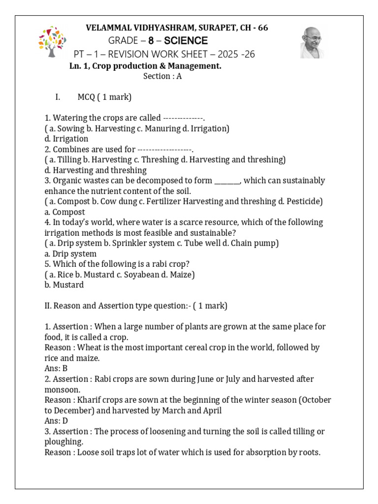 Grade 8 - Science - Revision Work Sheet | PDF | Yarn | Soil