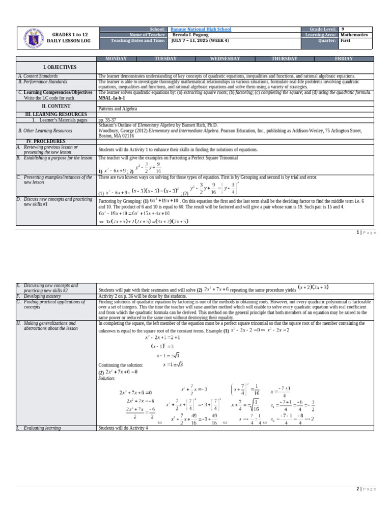 Factoring Perfect Square Trinomials | PDF | Factorization | Quadratic ...