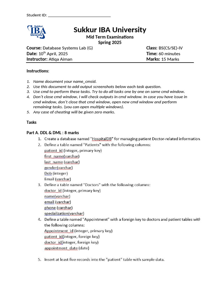 Database Systems Lab Midterm Guide | PDF