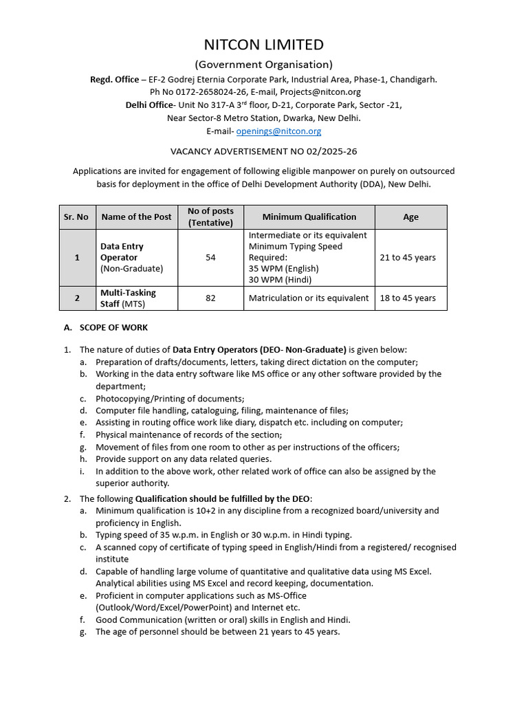 DDA Recruitment: 143 DEO & MTS Positions | PDF | Multiple Choice
