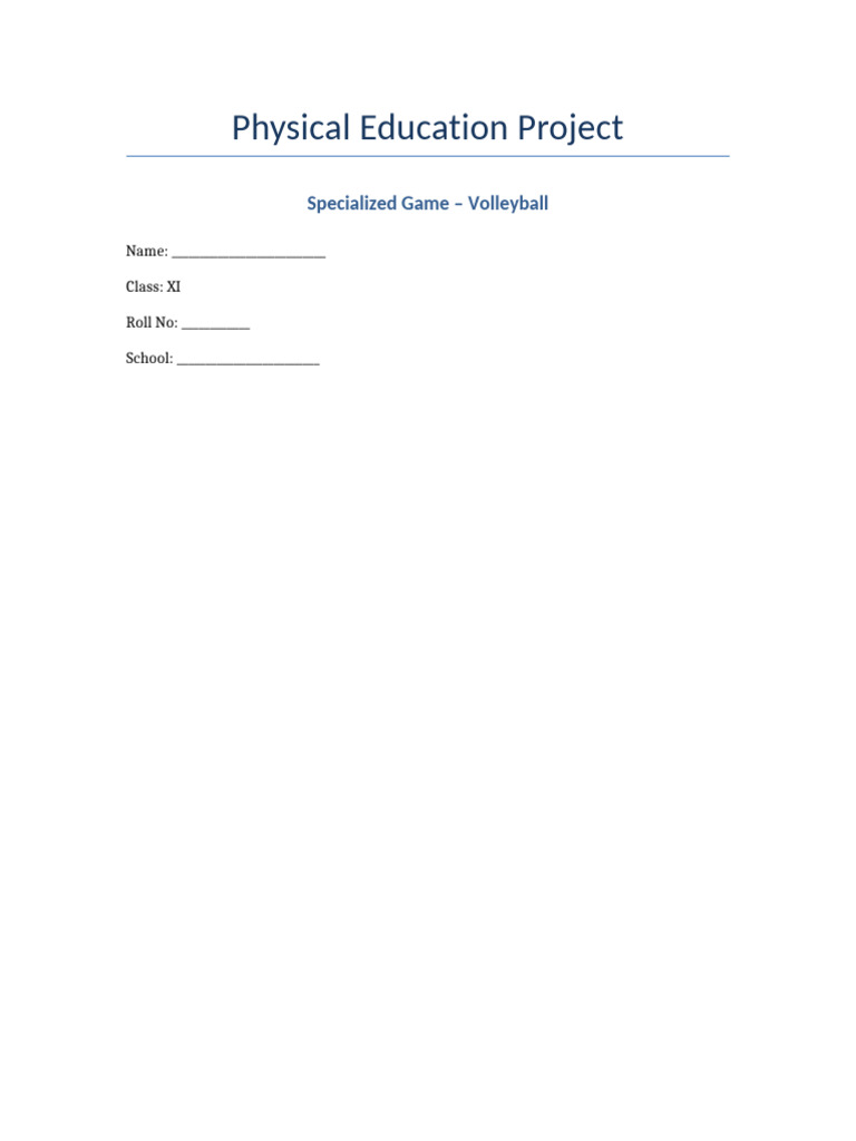 Volleyball Project for Class XI | PDF | Volleyball | Ball Games