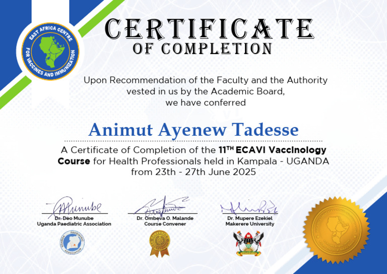 ECAVI Vaccinology Course Completion Certificate | PDF
