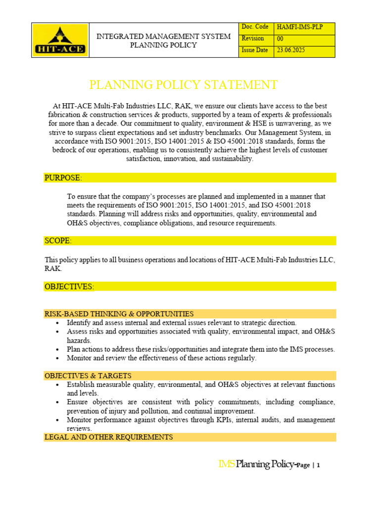 IMS Planning Policy Overview | PDF | Business