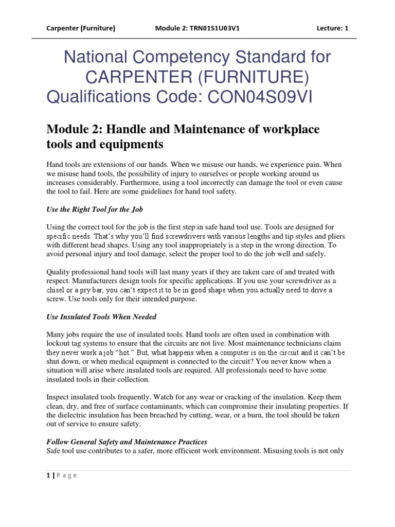 Essential Carpentry Tools and Safety Tips | PDF | Equipment ...