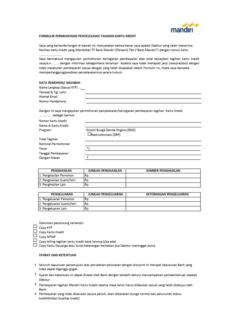 Form DRP BDO Untuk Debitur | PDF